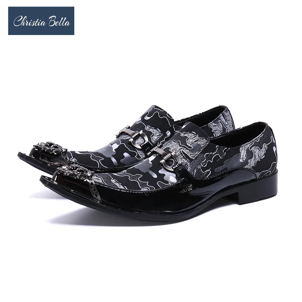 

Christia Bella Italian Real Leather Men Party Shoes Camouflage Pointed Toe Dress Shoes Men Formal Business Leather Shoes