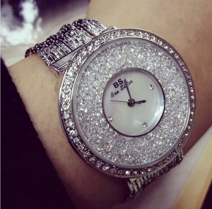 Лидер продаж женские часы модные новые женские Стразы алмазное платье часы из нержавеющей стали большой циферблат наручные часы женские