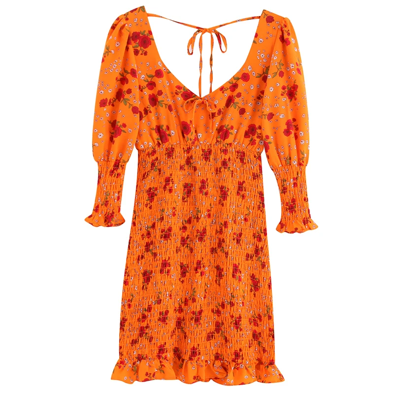 

Fandy Lokar Printed Dresses Women Fashion Three Quarter Dress Women Elegant Tie Belt Dresses Female Ladies GV