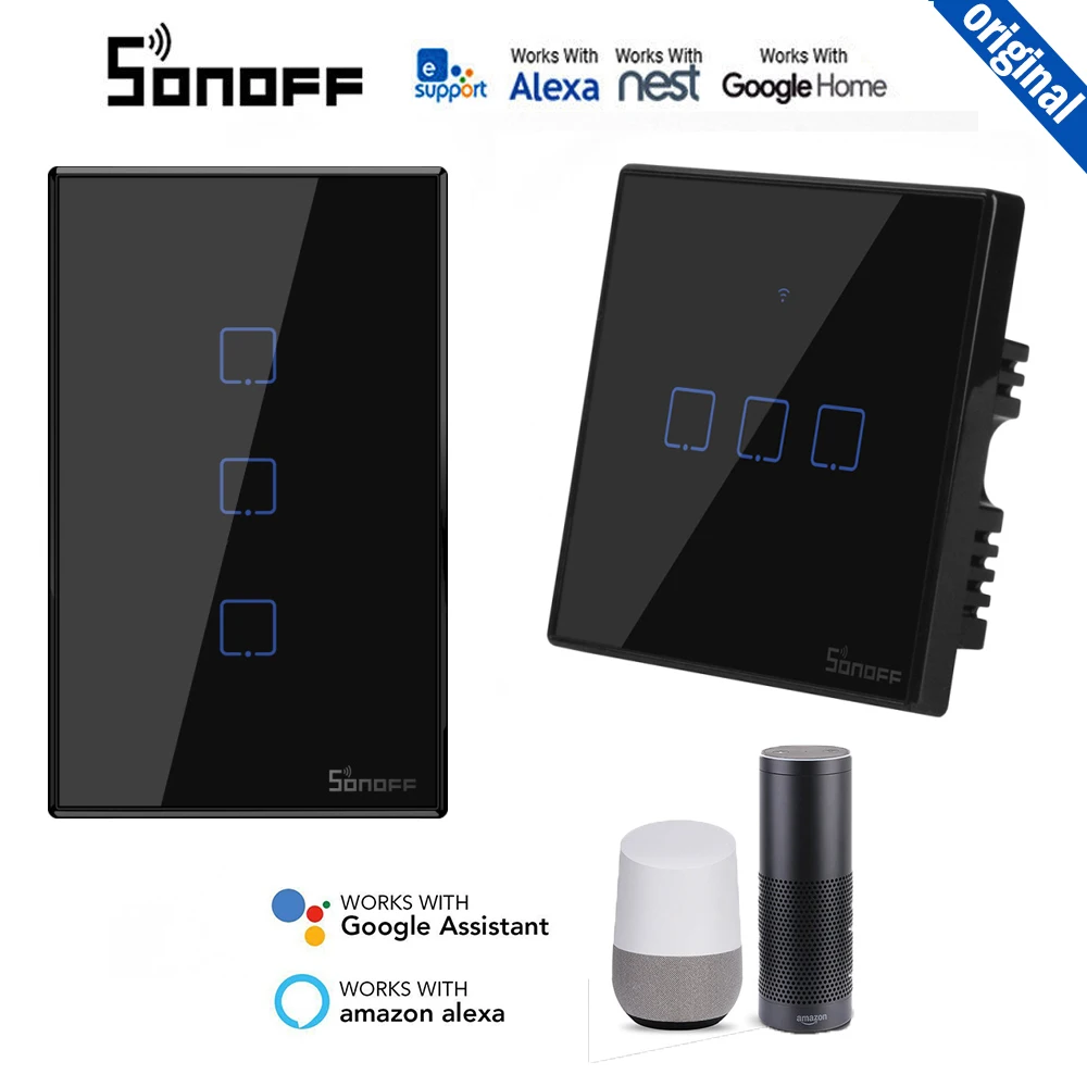 

2019 New SONOFF T3 WiFi Smart Home Switches 1/2/3C-TX Gangs Divided Into Swtich Compatible with ALexa Google Home, Dropshipping