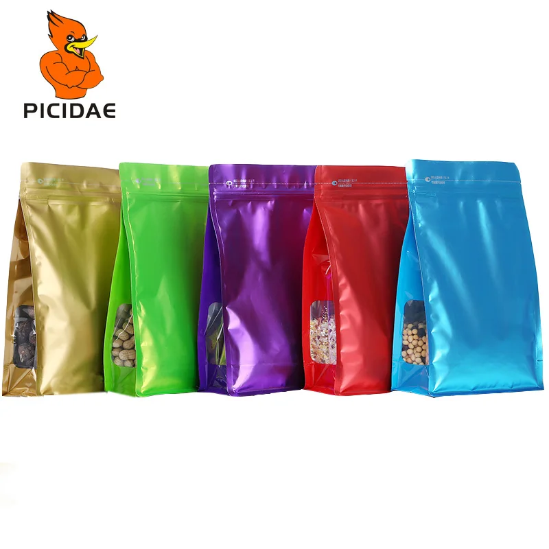 

Color Window Organ Zipper Lock Stand Aluminum Foil Bag Eight-sided Seal Packaging Food Nuts Snack Candy Cheese Milk Tea Coffee