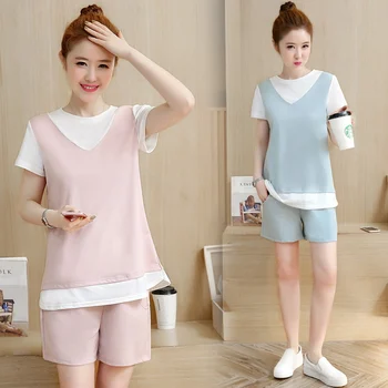 

New tide mom fashion summer short-sleeved shirt stomach lift shorts casual sports suit
