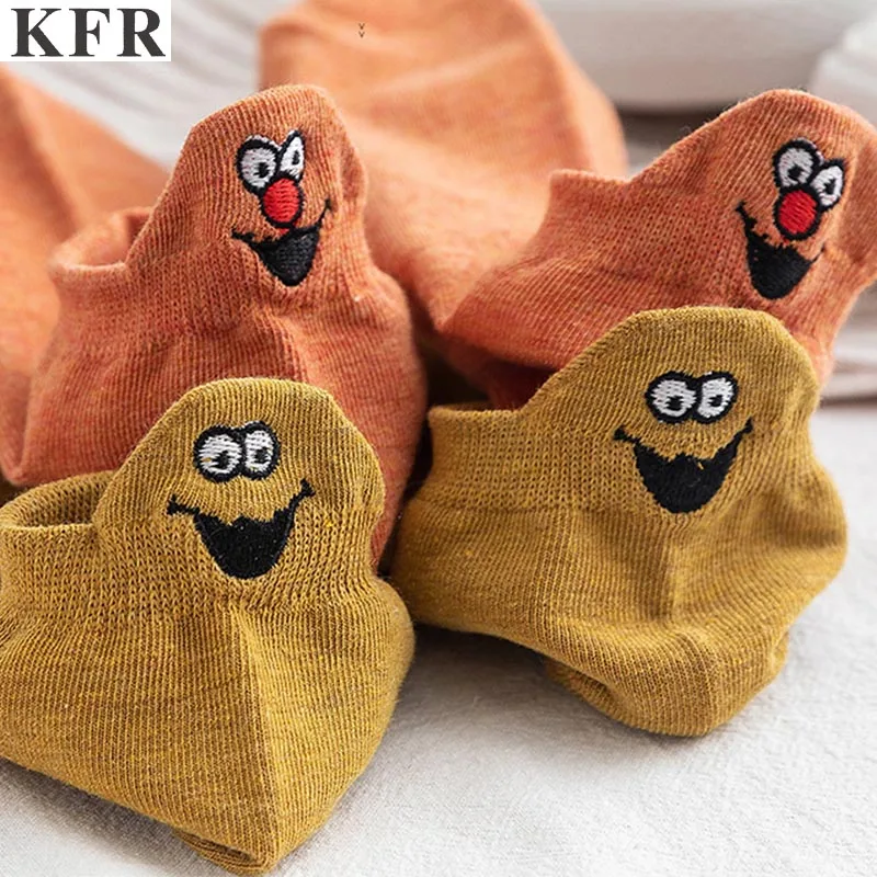 4 пара/лот, модные носки для женщин, Kawaii, с вышивкой, по щиколотку, забавные носки, короткие, для девушек, хлопок, harajuku, искусство, милые носки с принтом в форме сердца, летние