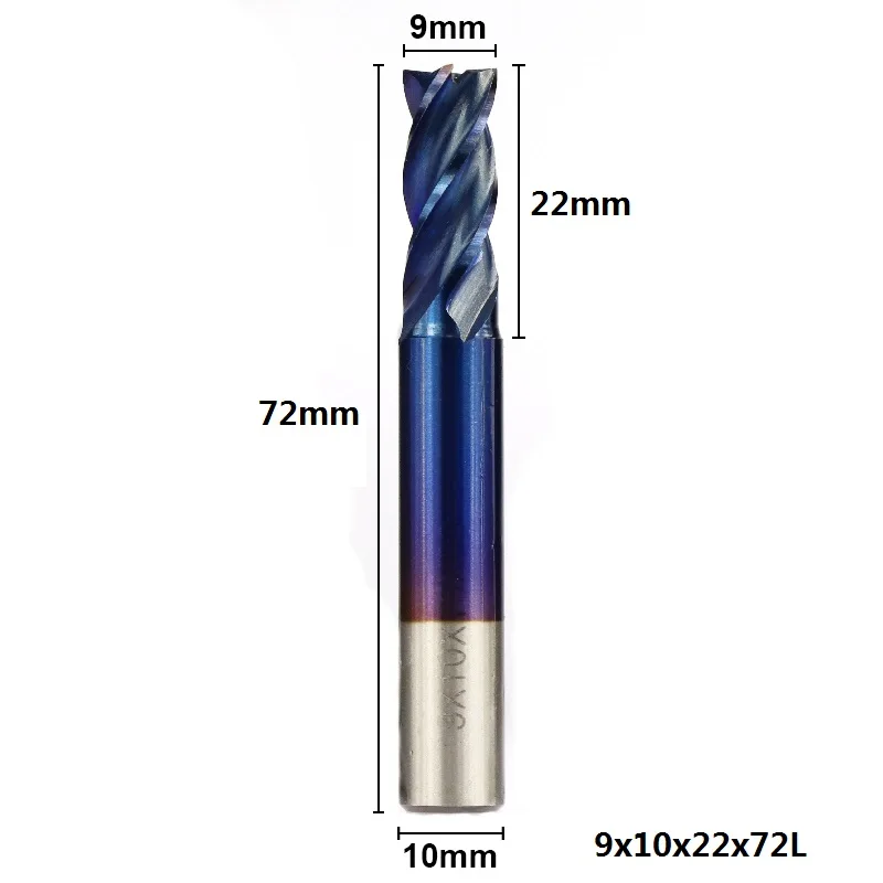 XCAN 1 шт. 2-13 мм супер синий нано покрытием HSS концевые фрезы с прямым хвостовиком Фрезы ЧПУ фрезы 4 флейты концевые фрезы - Длина режущей кромки: 9x10x22x72L