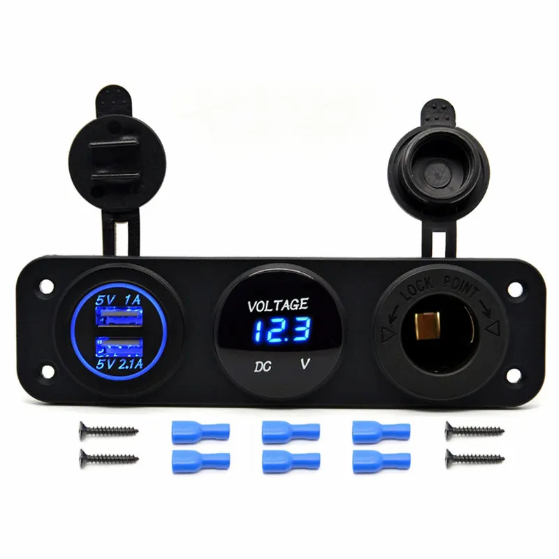 Triple Function Dual USB Charger + LED Digital Voltmeter + 12V Outlet Power Socket Panel For Car Boat Marine Digital Devices (8)
