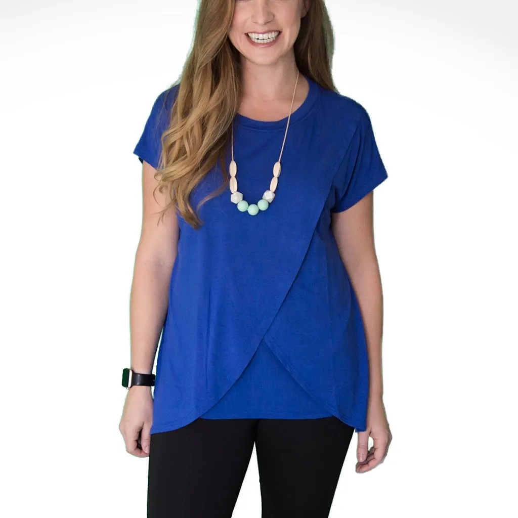 

Maternity Clothes Shirt Wear O-Neck Short Sleeve Pregnant Nursing Top Breastfeeding Solid Casual Pregnancy Clothes Shirt