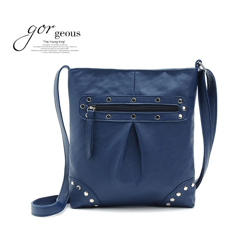 Хит, новинка, винтажная Классическая Высококачественная женская сумка с заклепками, сумка через плечо, женские сумки-мессенджеры bolsas femininas - Цвет: Синий