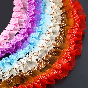 

Pleated Tulle Lace Fabric 4cm Trim Blue Purple Dot Lace Ribbon Sewing Guipure Craft Supplies Pink Yellow Laces dentelle LA39
