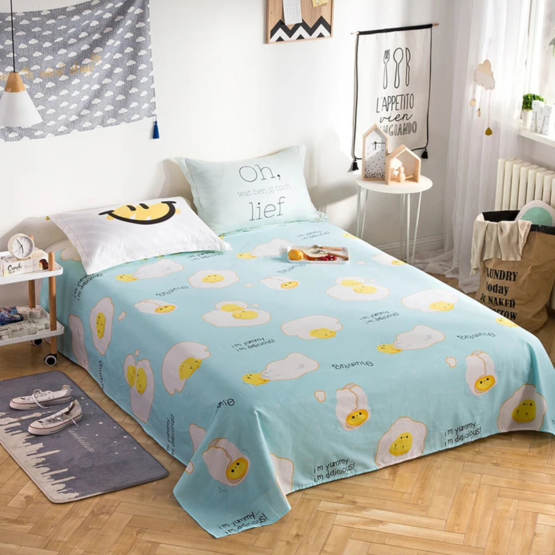 

Light Blue Cute White Yellow Egg Pattern 100% Cotton 230x250cm home Textiles Bedding 3 Pcs Bed Sheet Set +Pillowcase Super Soft