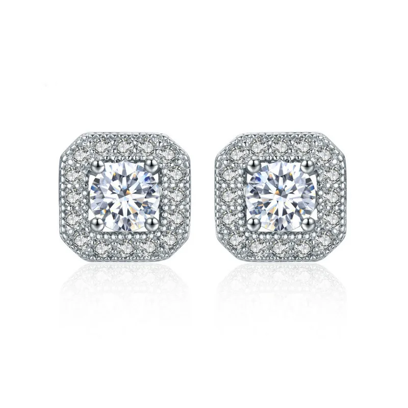 

Fashion Square Cubic Zirconia Stud Earrings White Gold Color Wedding Jewelry Micro Pave CZ Earrings Ladies Gifts Dropshiping