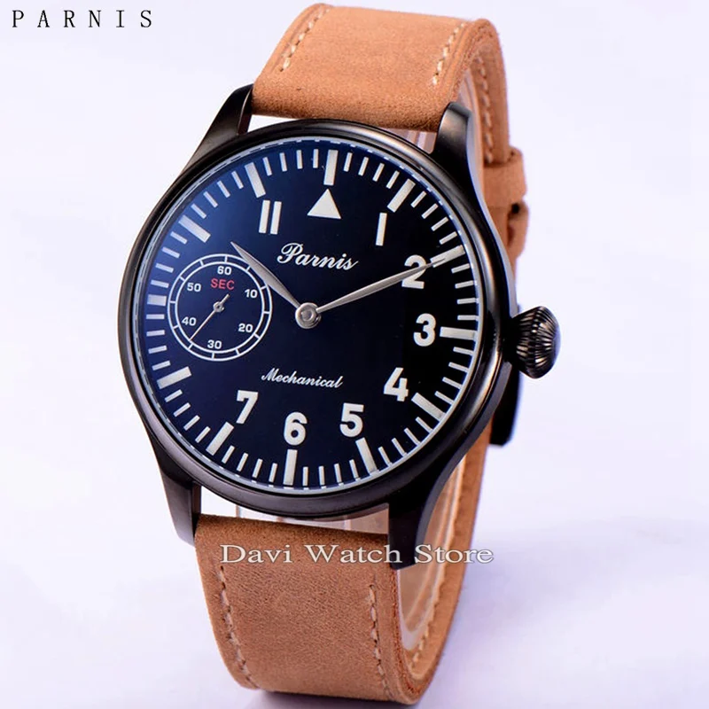 

Parnis 44mm pvd case Big Black Dial Mechanical 6497 Seagull st36 men Watch