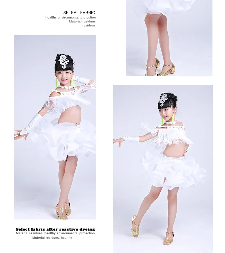 Кружевное детское платье для латинских танцев, выступление на сцене конкурс, детский костюм для бальных танцев ча-ча/Румба/Самба для девочек 9