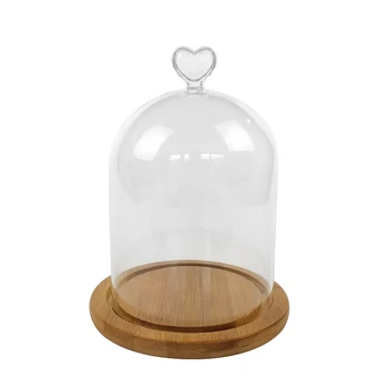 

Clear Glass Display Cloche Bell FlowerJar Dome-Immortal Preservation Wooden Base High Borosilicate Glass Heart Bamboo Base Etern