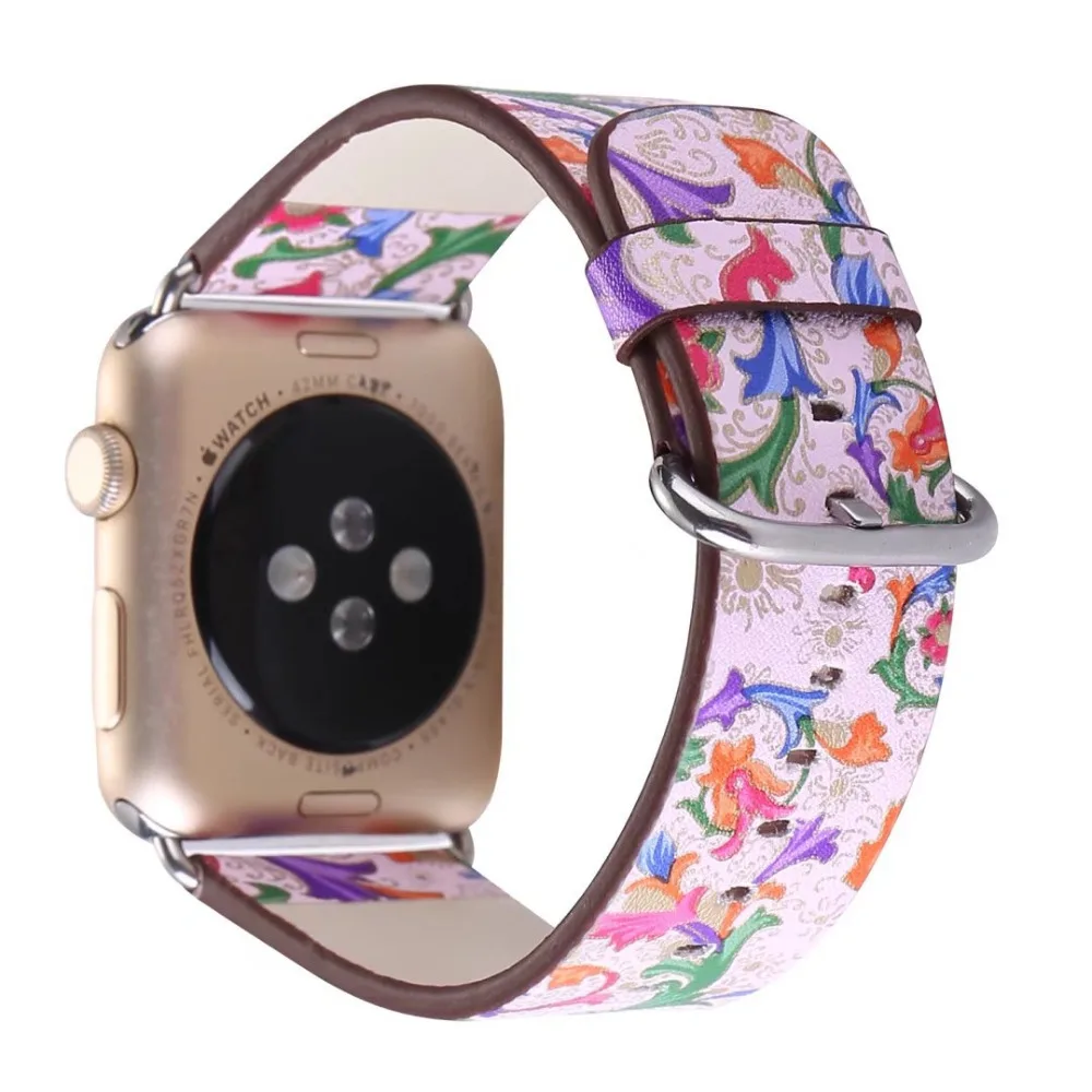 Кожаный ремешок с цветами для Apple Watch band 42 мм/38 мм correa iwatch 5 4 3 2 1 Цветочный браслет с принтом браслет ремешок для часов