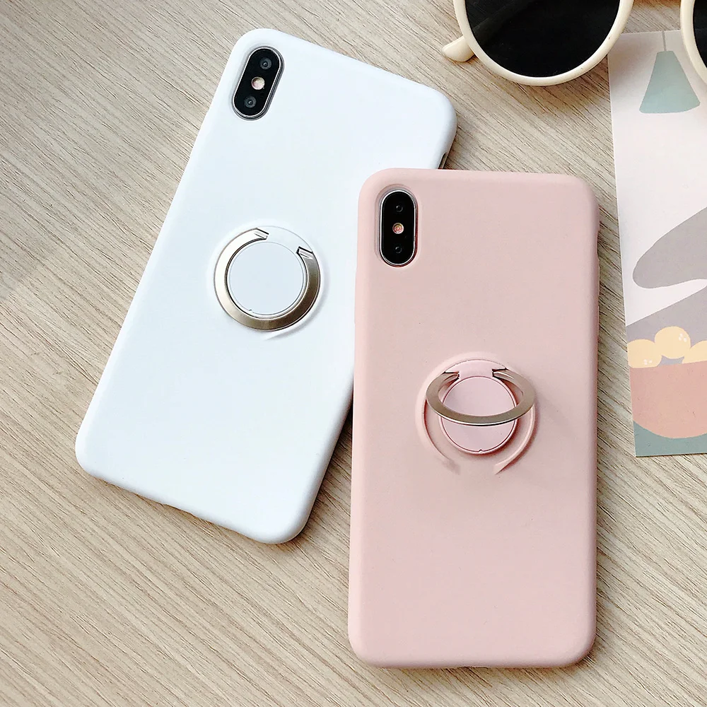 KIPX1110_2_JONSNOW Pure Color Phone Case for iPhone XS XR XS Max 6 6S 7 8 Plus Matte Soft TPU Solid Cover with Ring Holder Capa Fundas