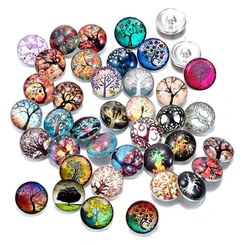 

1PCS Tree of Life Art Picture Glass Cabochon Snap Button Charms for Snap Clasp Bracelet Craft Supplies