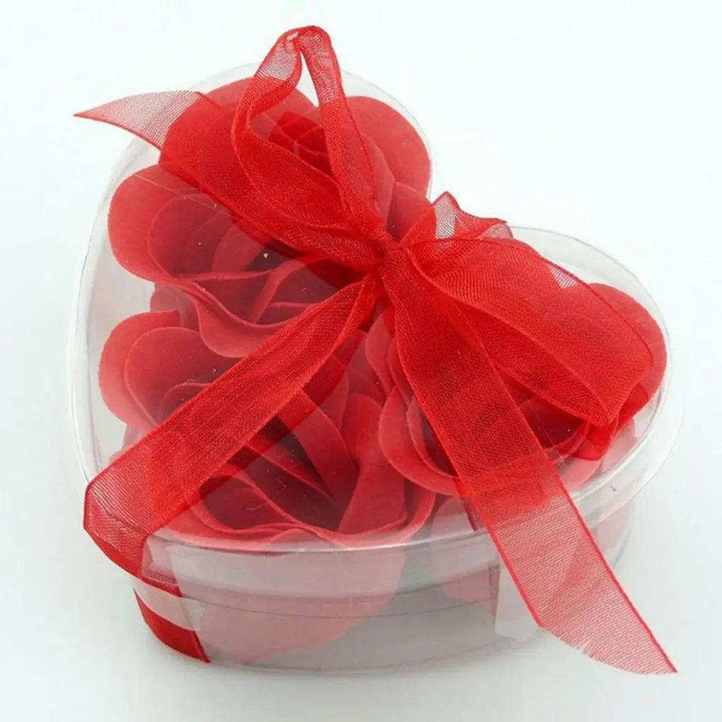 

2018 3pcs/box Heart Rose Petal Soap Scented Bath Body Simulation Flower Wedding Gift
