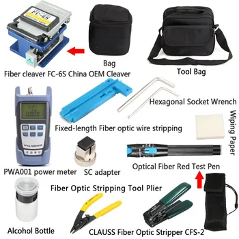 

14 pcs/pack Fiber Optic FTTH Tool Kit FC-6S Cutter Fiber Cleaver Optical Power Meter