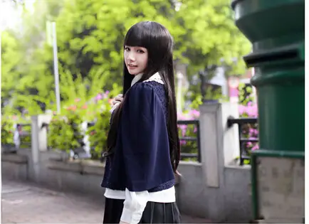 Wig Female Long Straight Hair Neat Bang Round Lovely Vivid Natural