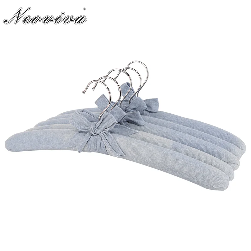 

Neoviva Durable Denim Coated Fabric Hanger with Sponge Padding for Women, Pack of 5, Solid Skyway Blue Decorative Hangers Coats