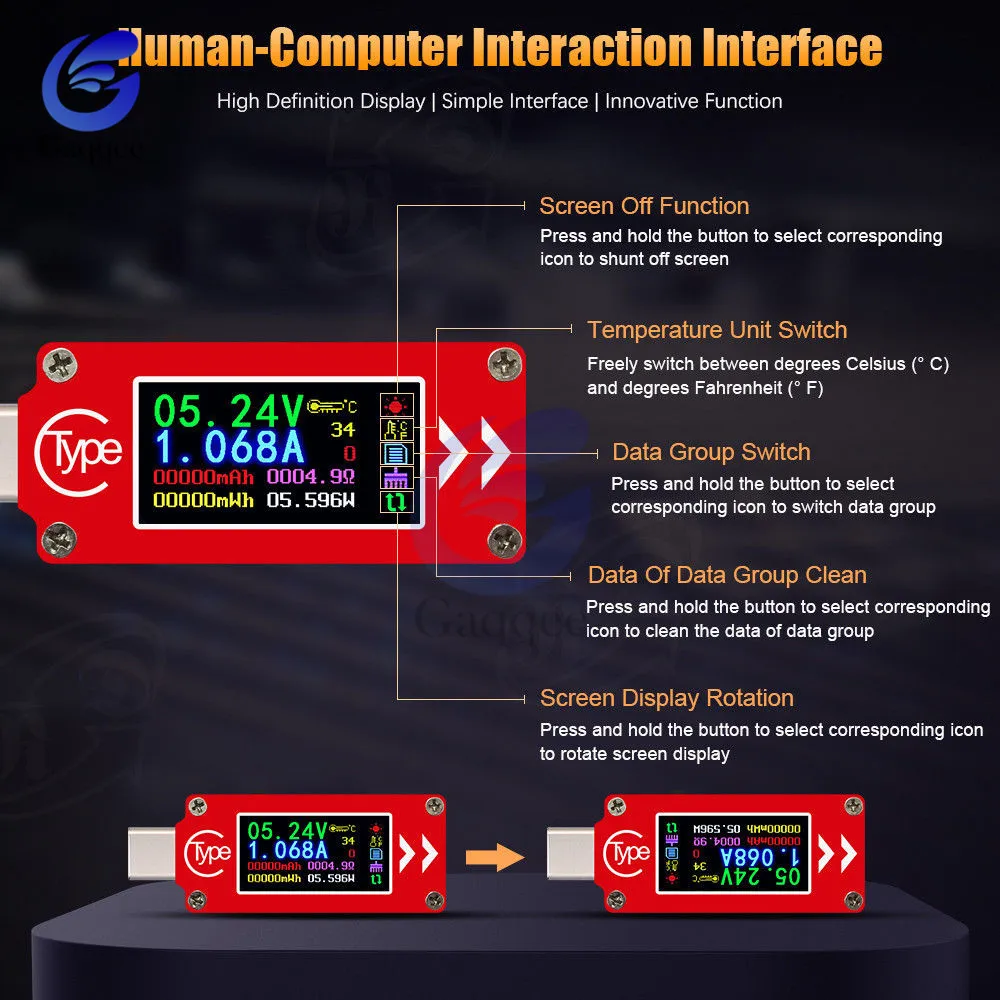 TC64 QC2.0 QC3.0 тип-c цветной ЖК-дисплей USB Вольтметр Амперметр Напряжение измеритель тока мультиметр зарядное устройство банк питания USB Тестер