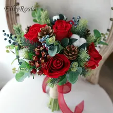 Свадебные букеты с красной розой для невесты, искусственные цветы, ягоды, Холли, рождественские украшения,, год, свадебный букет matrimonio