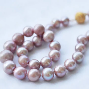 

Fashion genuine purple freshwater cultured 8-9mm pearl hot sale necklace round beads magnet clasp women jewelry 18inch BV147