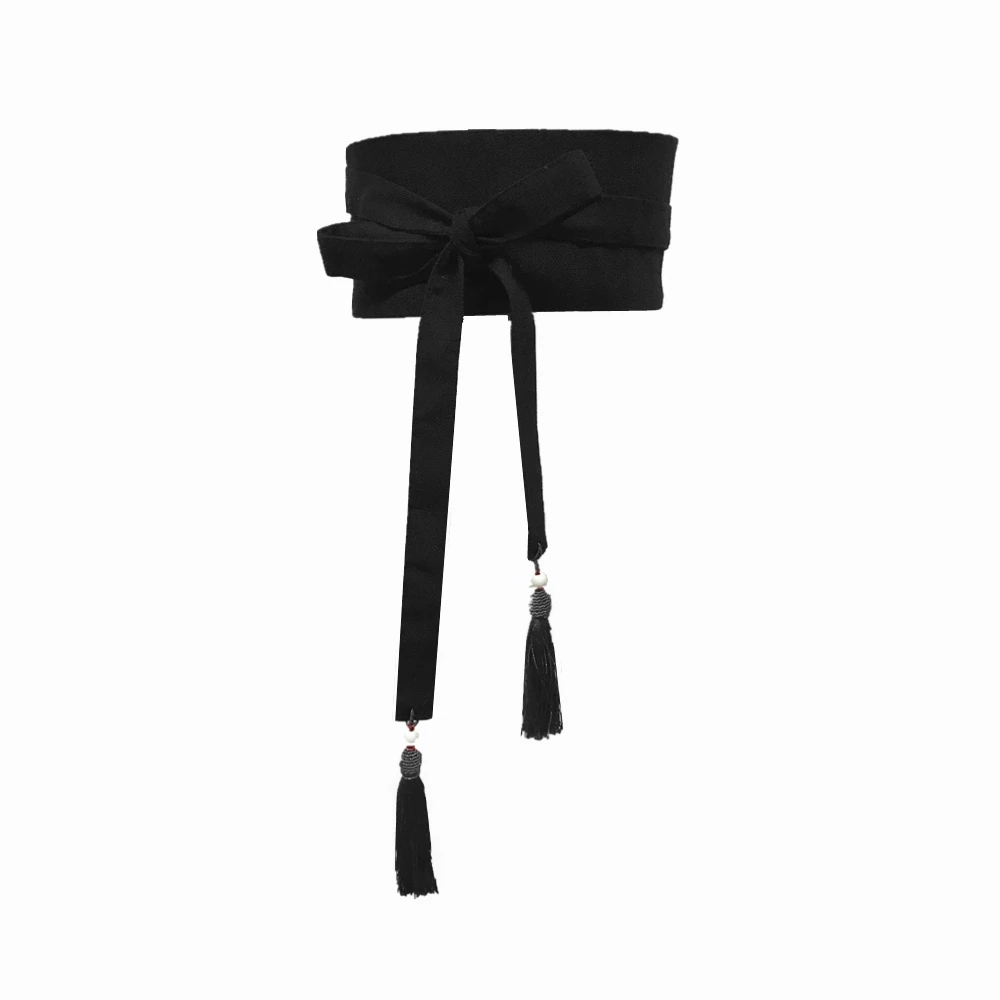 Elegant Red Cotton-Linen Tassel Waist Belt with Cummerbund