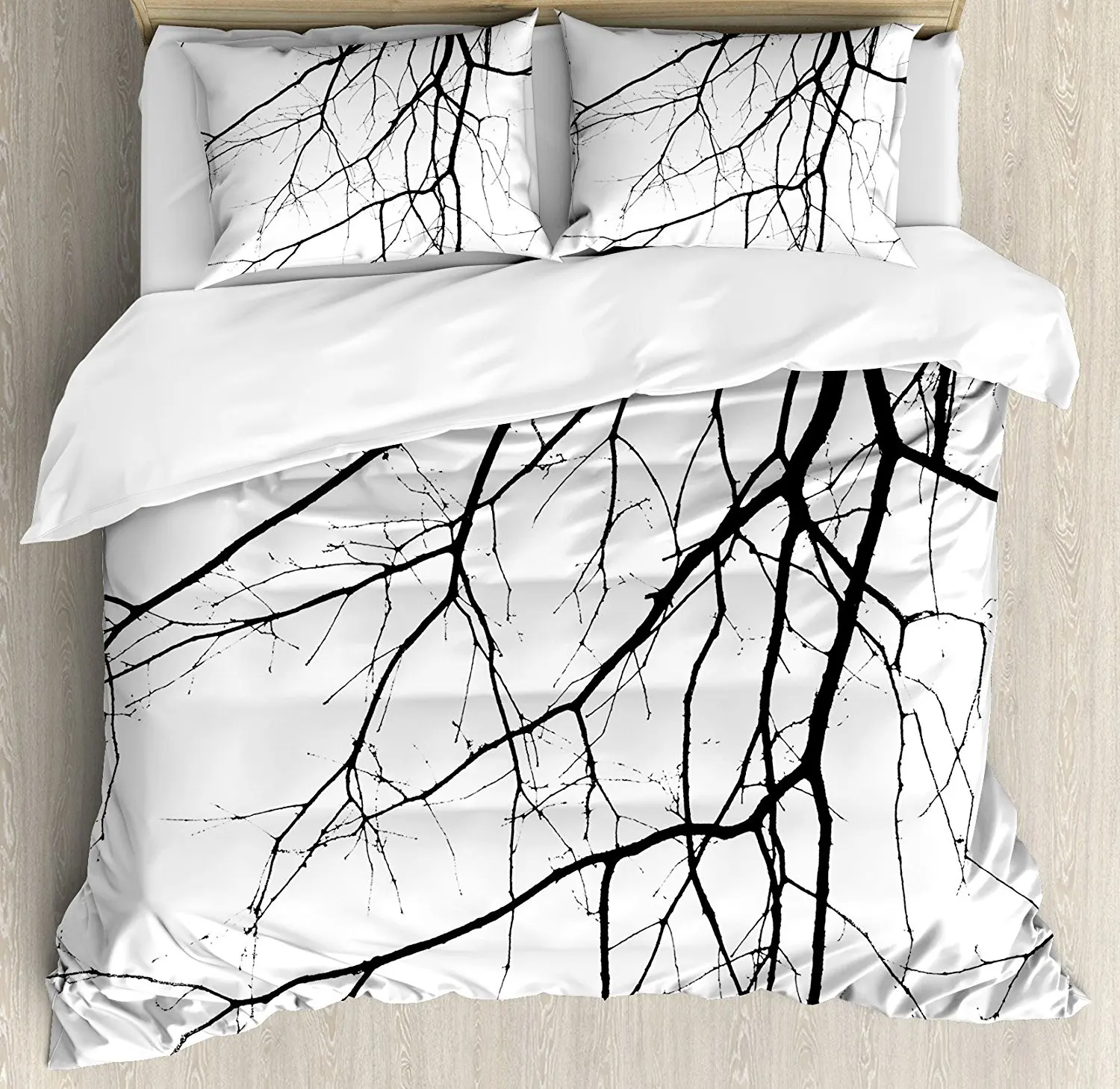 Black And White Duvet Cover Set Macro Leafless Winter Tree