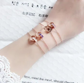 

Fashion Titanium Steel Bracelet Multicolor Zircon Rose Gold Crystal from Swarovskis Double Ring Roman Digital Bracelet Wild