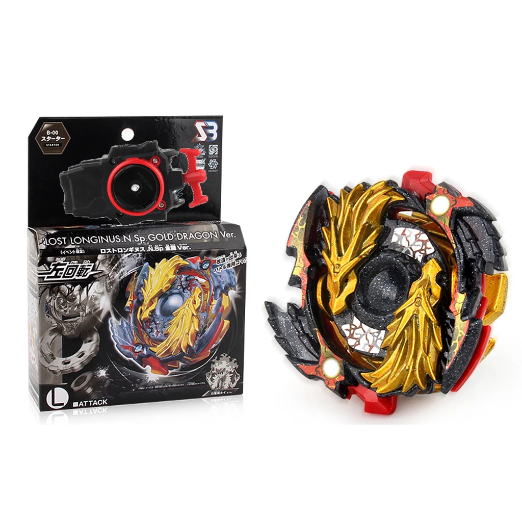 Lost Longinus .N.Sp Gold Dragon B-00 Burst Spinning Top with String Launcher Rapidity Fight Master Kids Toy Gift Play Fun