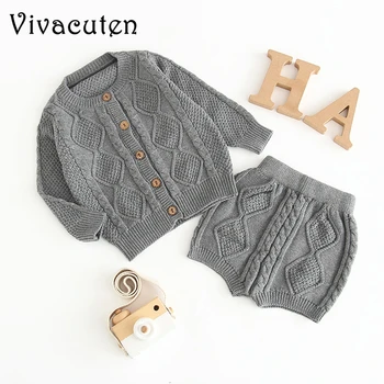 

Spring Autumn Baby Clothing Set Pure Cotton Knit Suit Long Sleeve Coat Shorts 2pcs Set Infant Warm Outerwear Girls Clothes B143
