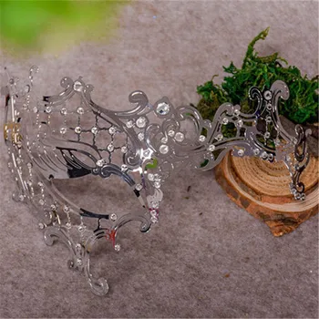 

Free Shipping Luxury Silver Laser Cut Metal Half Mask with Rhinestones Masquerade Ball Halloween Party Mask