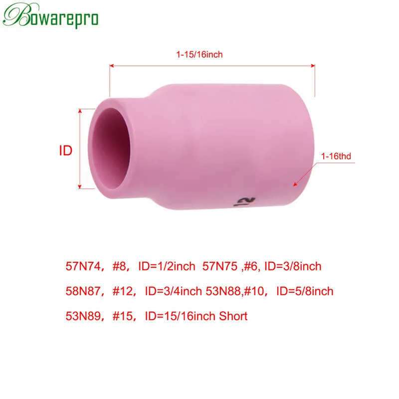 Bowarepro TIG алюминиевая насадка газовая линза 53N87 керамические чашки 12 # подходит для