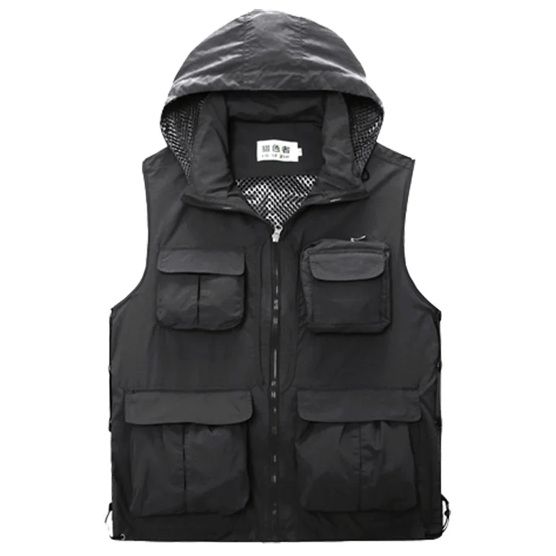

Quick Dry Multi-pocket Photography Fishing Vest Men Advertising Tourism Hunting Breathable Cap detachable Hiking Camping Vest