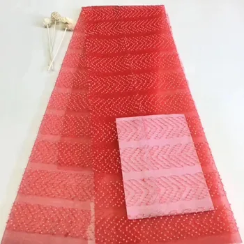 

5yards whole beads tube design good quality african net tulle lace fabric with beads beautiful french lace for wedding DPDE212