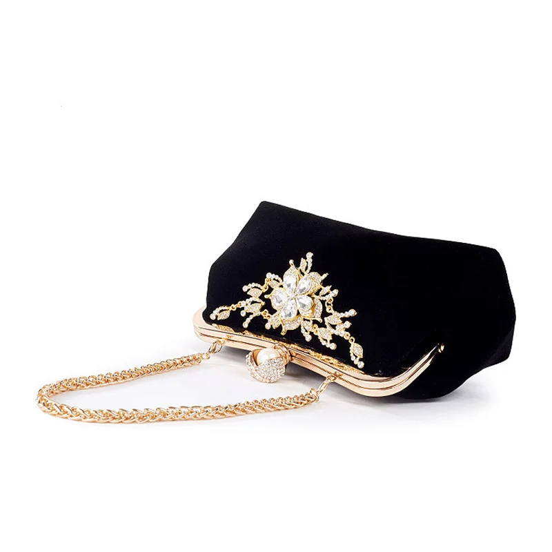 Женская сумочка с бриллиантами и жемчугом, винтажные хрустальные цветы, вечерняя сумочка, Свадебный клатч для невесты, сумочка(черная