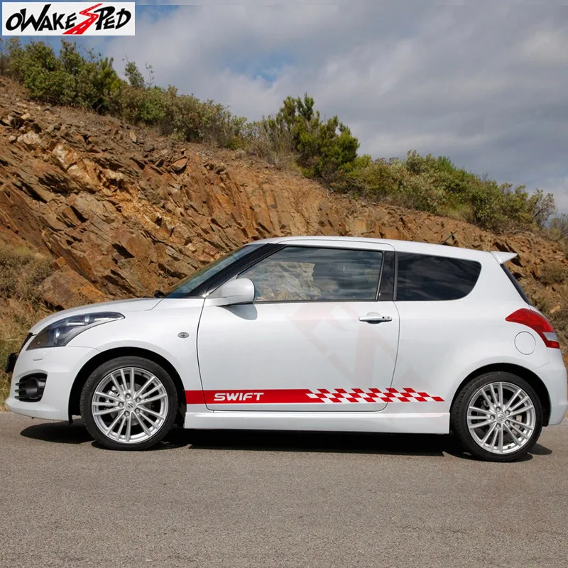  2 PCS Vinyl SWIFT Car Styling Side Stripes Skirt Sticker Vehicle Auto Decals Stripe Wraps Body Grap