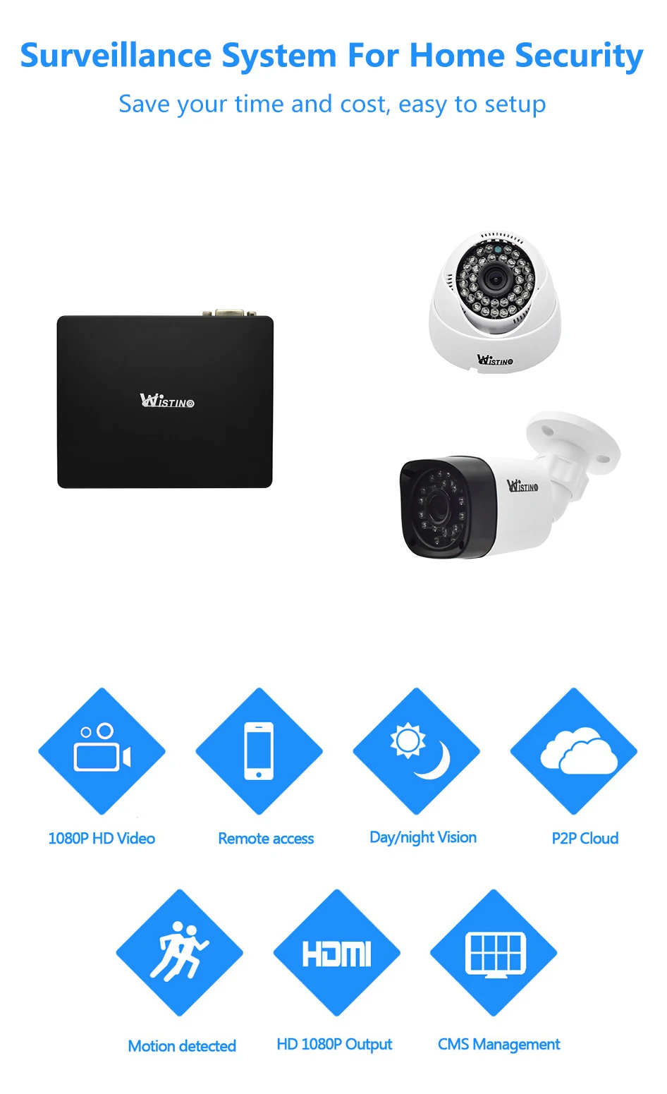 Wistino CCTV IP Camera NVR Kits 1080P XMeye Outdoor Surveillance Camera  HomeSystem Security Video Monitor Onvif IR Night Vision (1)