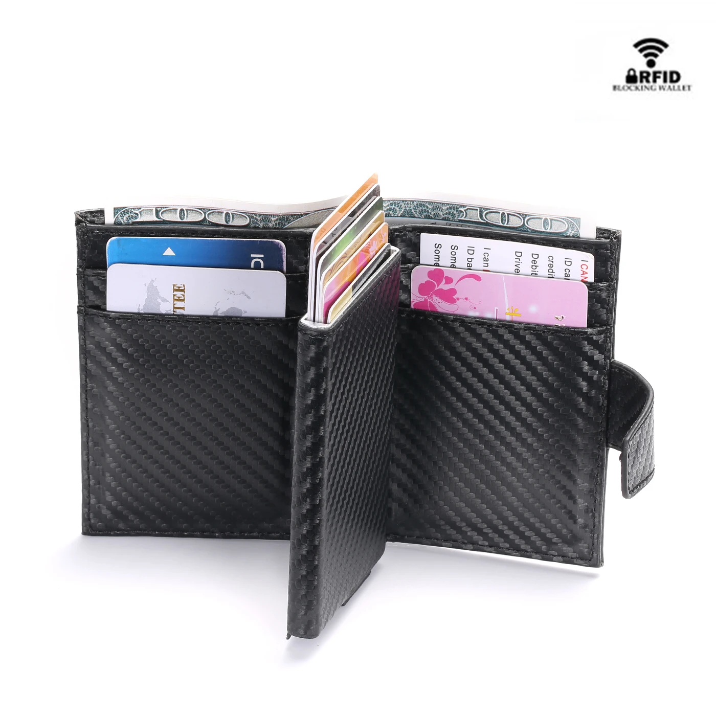 

BYCOBECY Newest Male Card Holder RFID Aluminium Alloy Credit Card Holder Metal Leather Wallet Antitheft Men Automatic Card Case