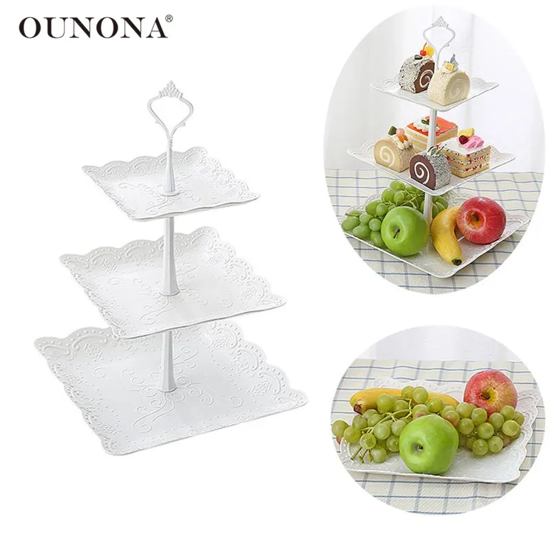 

OUNONA Three Tiers Cake Display Stand Fruit Plate Afternoon Tea Party Serving Platter Cupcake Dessert Stand for Birthday Wedding