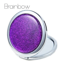 Metal Pocket Mirror Makeup Fold Round Glitter Compact Mirror Portable Cute Metal Espelho De Bolso For Personalized Wedding Gifts
