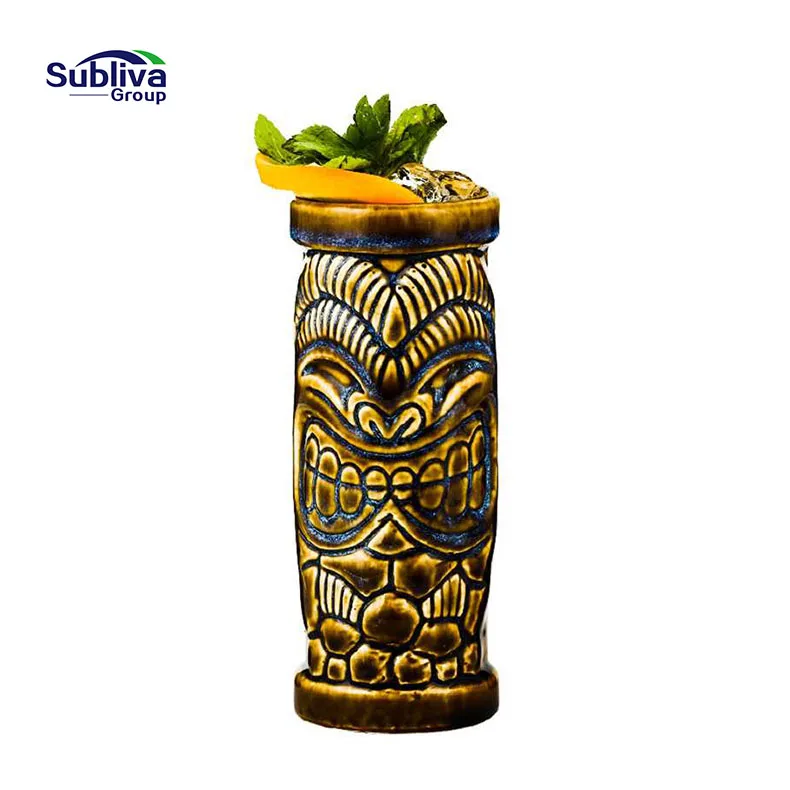 

390ml Hawaii Tiki Mugs Cocktail Cup Beer Beverage Mug Wine Mug Ceramic Easter Islander Tiki Mug Bar Tools