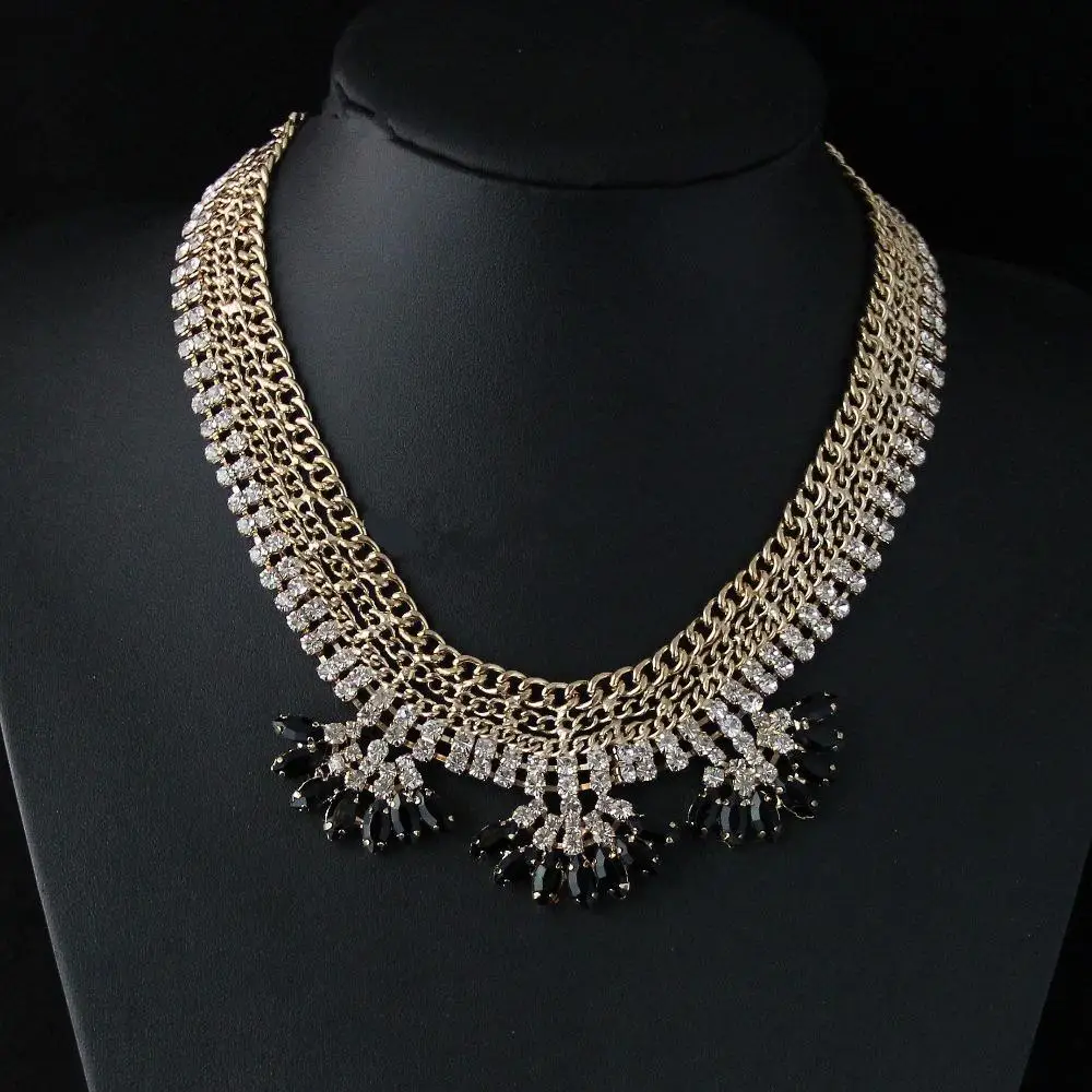 

CirGen Fashion Choker bijoux women 5 Layer Gold Color chain Green/Black Crystal Pendant Statement Collar Necklace Jewelry,AF913
