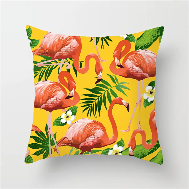 Fuwatacchi Чехлы для подушек с изображением цветов сливы, фламинго, птицы, подушка вишневого цвета, чехол для домашнего стула, дивана, украшения, желтые наволочки