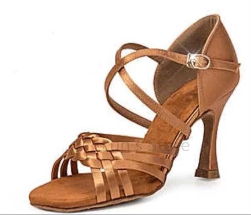 New Ladies Girls Tan Satin font b Salsa b font Ballroom Dance font b Shoes b