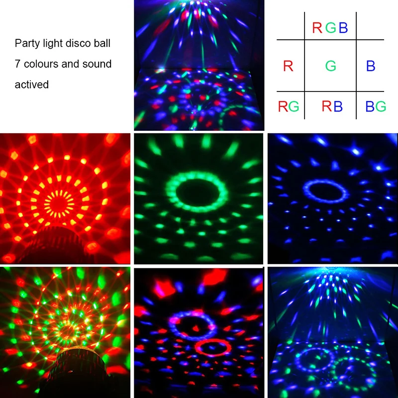 LED Disco Ball Party Lights Dj Disco Ball Stage Light 3W 240V 7 Colors Sound Activated Strobe Stage Lighting Club Strobe Effects