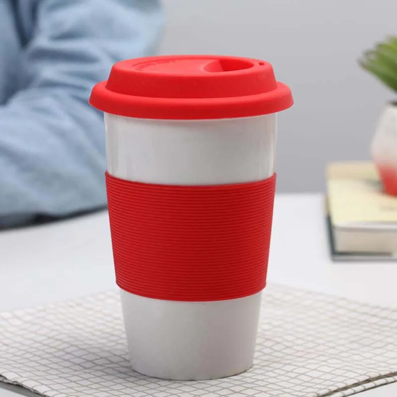 350 мл простая кофейная кружка, керамическая чашка для путешествий, кофейная кружка с силиконовой крышкой для чая и кофе, Заказная кофейная чашка - Цвет: White Red