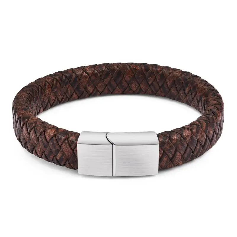 Jiayiqi подвеска коричневый плетеный кожаный браслет нержавеющая магнитный браслет со стальными элементами модные браслеты 18,5 см - Окраска металла: 1