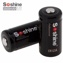 2 шт. Soshine литий CR123A 3,0 V 1600mAh основная Батарея для Светодиодный фонарики фар головного света с Батарея коробка